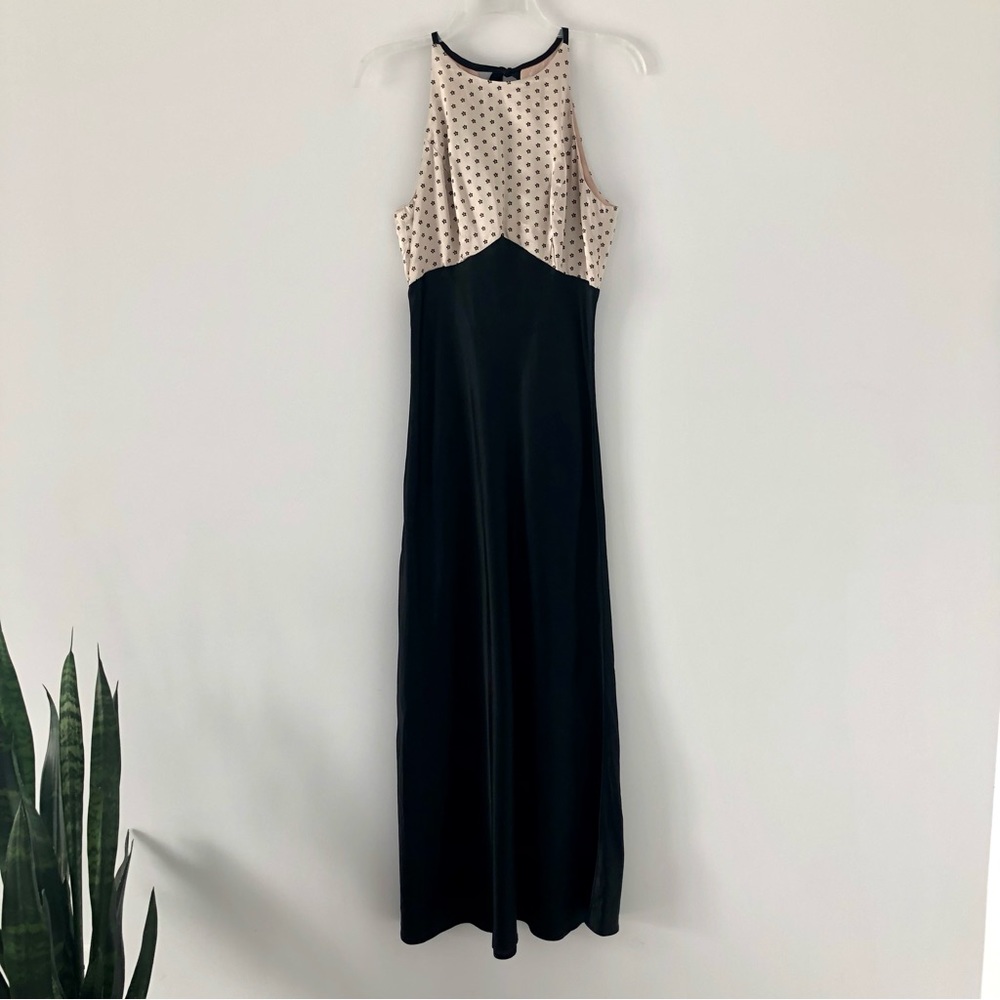 Vintage 90’s Dawn Joy Fashion Satin Bias Cut High Neck Floral Gown Maxi Dress - Picture 2 of 12